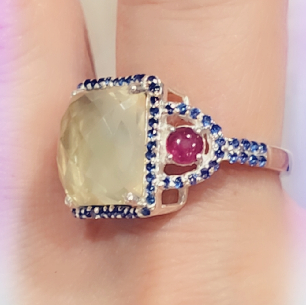 Faceted Citrine, Garnet & Ruby Gemstone Sterling … - image 3